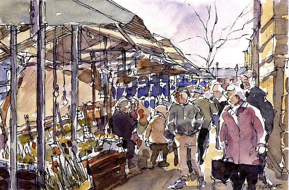 Steve Greaves - Doncaster Market - watercolour landscape painting