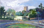 Steve Greaves - Darfield Church from Pinfold Lane - landscape painting in acrylic