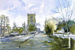 Steve Greaves - All Saints Church, Darfield - landscape painting in ink & watercolour