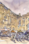 Steve Greaves - Doncaster Market - landscape painting in ink & watercolour