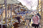 Steve Greaves - Doncaster Market - landscape painting in ink & watercolour