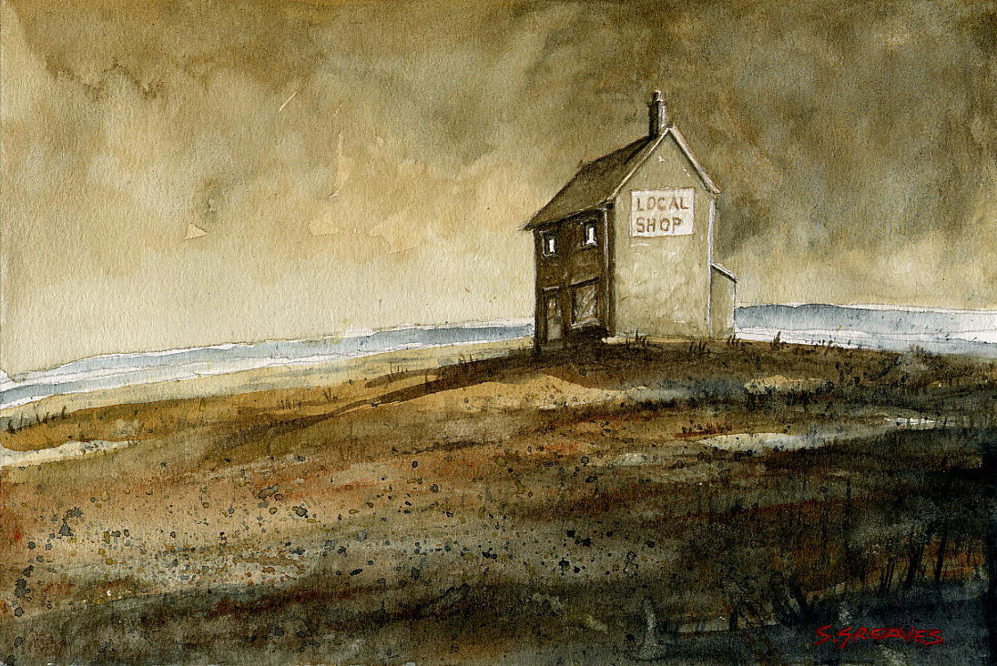 Steve Greaves -  Local Shop - watercolour landscape painting